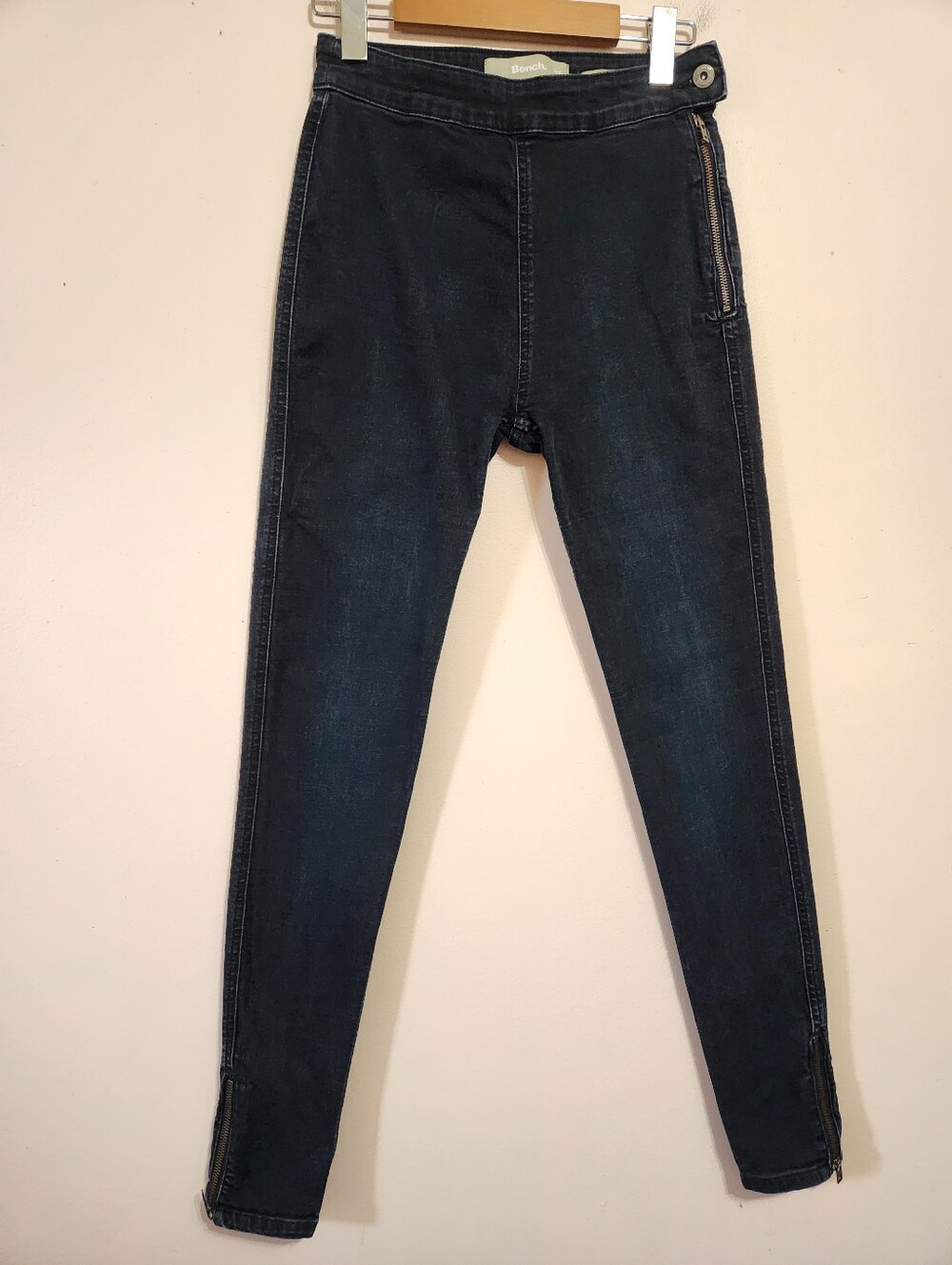 Bench High Rise Skinny Jeans Dark Wash Side Zip Ankle Zipper Stretch Denim 28W